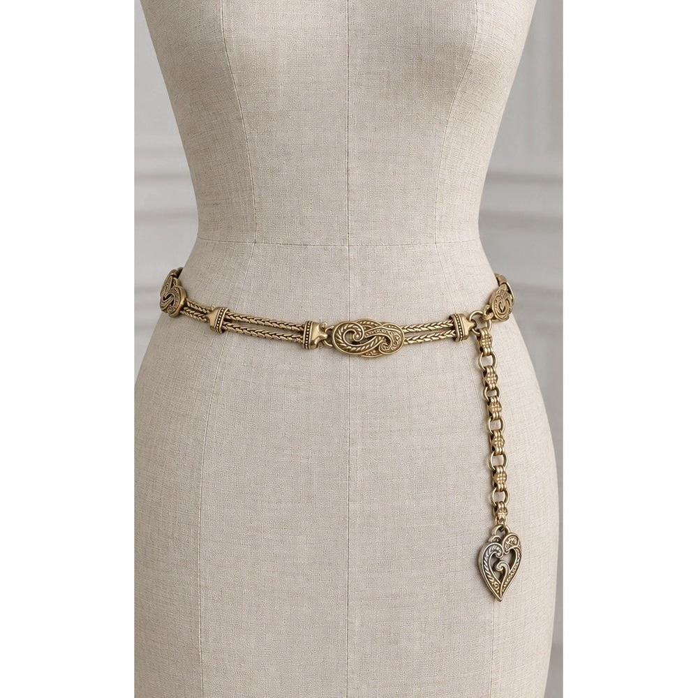 Brighton Vintage 90s Bali Hai Gold Tone Chain Belt Paisley Scroll Large Rare